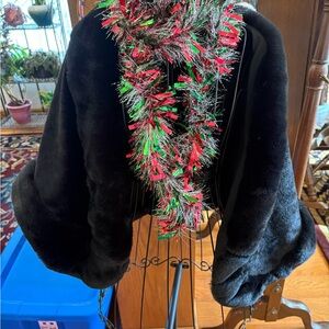 JJs House Elegant Black Faux Fur Cape